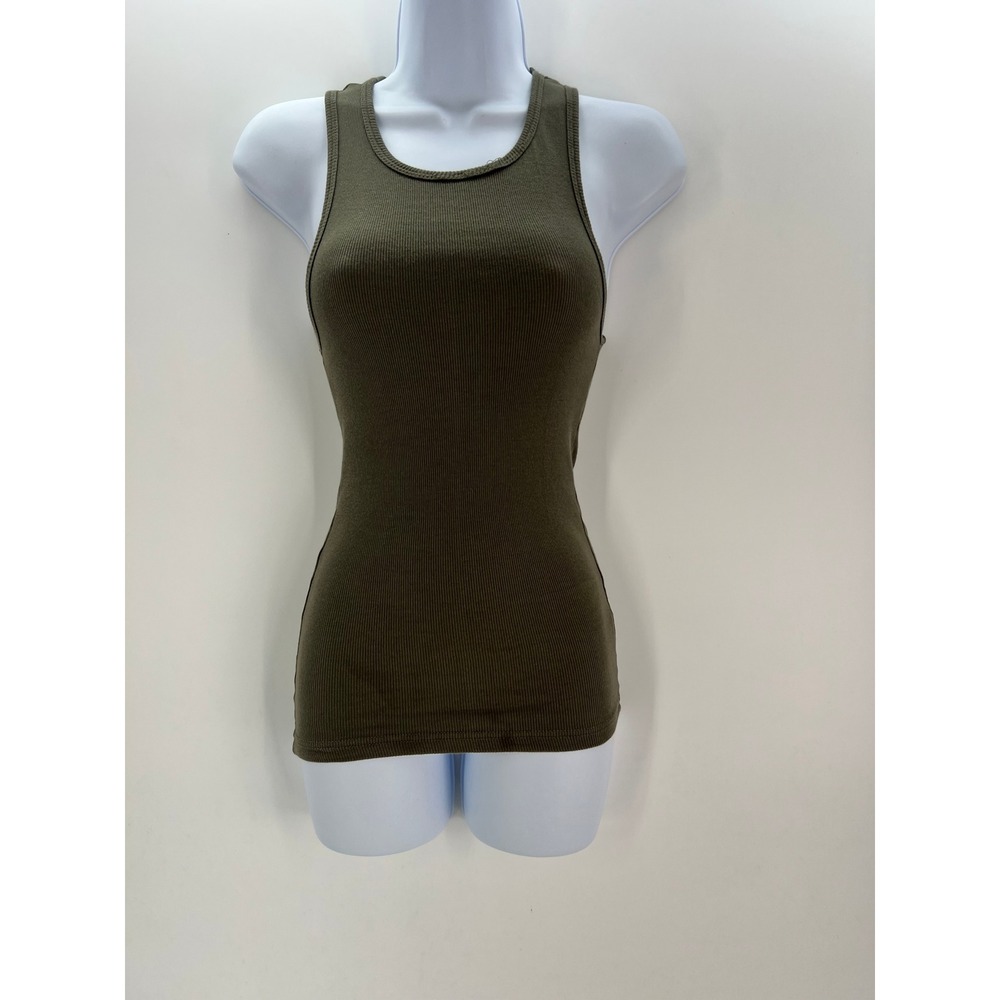 YoungLA Womens Olive Green Ribbed Tank Top Scoop Neck Slim Fit Small